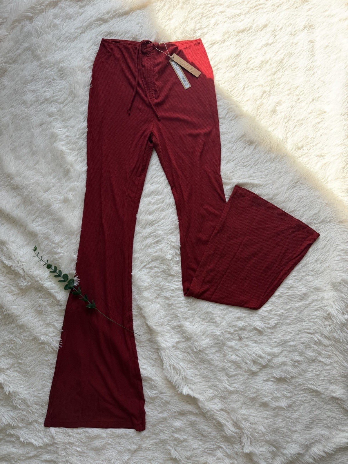Skims Brick Flared Ruched Ribbed  Drawstring Lounge Pants Solid XS Regular Women