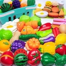 77Pcs Pretend Play Kitchen Food Set with Basket for Creative Toddler Fun