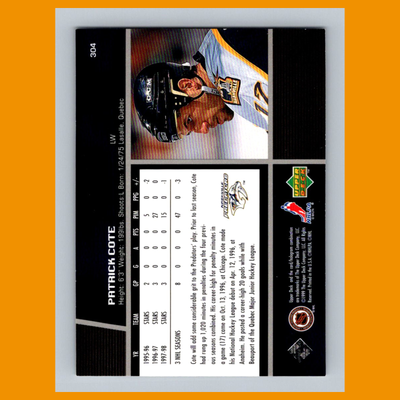 Patrick Cote #304 1998 Upper Deck Nashville Predators Hockey Card