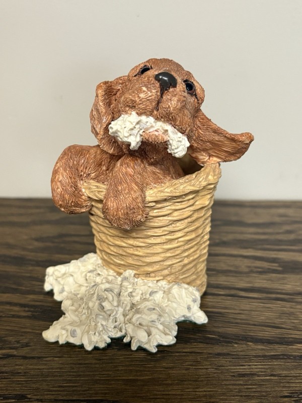 Goebel Paw Prints Brown Puppy In A Basket