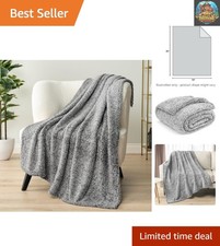 Super Soft Heather Gray Sherpa Blanket - Easy Care, 50x60 All Season Use
