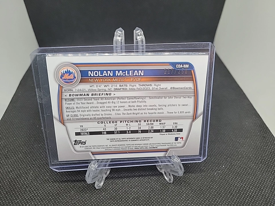 Nolan McLean 2023 Bowman Draft 1st Auto Chrome Purple Refractor /250 #CDA-NM - Image 2 of 2