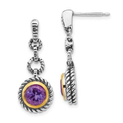 Sterling Silber vergoldet Runde Einfassung Amethyst Ohrhänger & Ohrhänger 3,67 gm