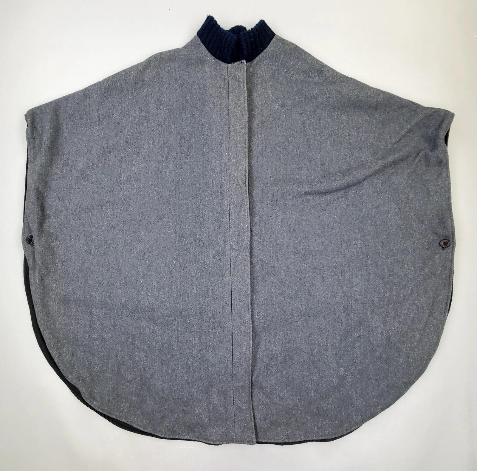 True Vintage 60s 70s Double Sided Wool Long Cape Poncho Coat Grey Black XL
