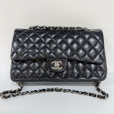 Chanel Classic Flap Lambskin Black Silver Hardware Chain Crossbody Handbag