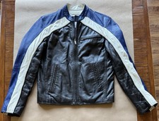 VTG 2000’s (S) Julian Wilson Black Leather Jacket Moto Racer Blue White Stripe