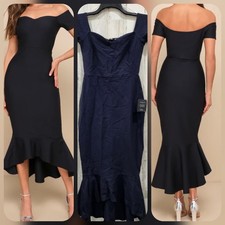 LULUS How Much I Care Midnight Blue Off The Shoulder Midi Dress Size SMALL**NEW*