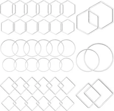 Oubaka 60pcs Earring Beading Hoop Rings,3 60PCS;Square,Hexagon,Round;Silver 