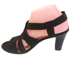 Life Stride Sandal Heel Shoes Womens Sz 9M Black Stretch Straps Soft System Sole