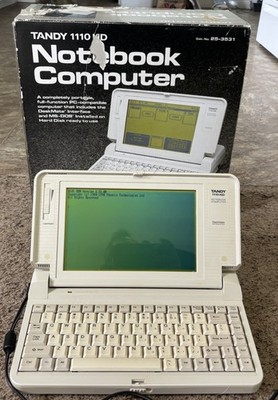 Vintage Tandy 1110 HD Notebook Computer w/ Box & Power Cord, Powers On, Clean