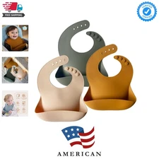 Stylish Silicone Bib Set of 3 - Waterproof and Easy to Clean, Ideal for Babies
