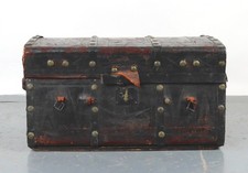Antique Black Leather Luggage Travel Trunk