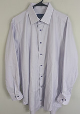 David Donahue Dress Shirt Men's 17 Purple Button Up Long Sleeve Trim Fit
