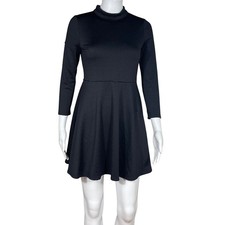 Free People Flirt n Flare Black Mock Neck Open Back Skater Mini Dress Small P
