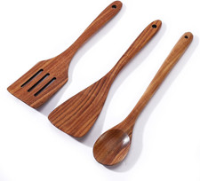 3PCS Wooden Spatulas and Cooking Spoon Set, Natural Acacia Wood Kitchen Utensils
