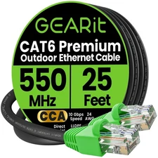 GearIT Cat6 Outdoor Ethernet Cable (25 Feet) CCA Copper Clad, Waterproof,