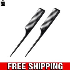 2 Pack Rat Tail Combs for Women Fine Tooth Comb Parting Tip Carbon Fiber Root Te