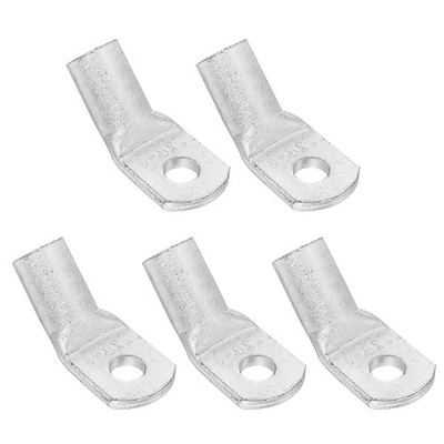 5Pack 0 AWG - 1/4'' 45 Degree Bent Copper Wire Lugs Silver