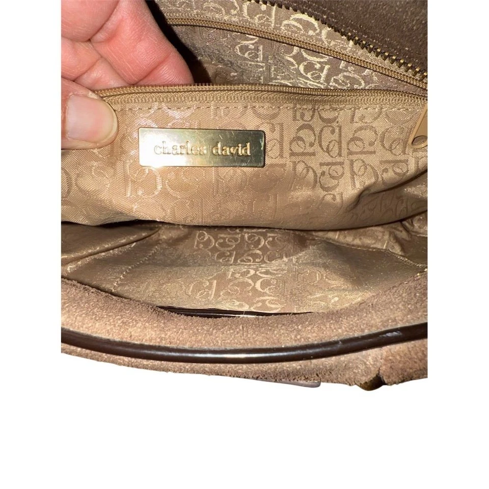 Y2K Charles David Women's Chocolate Brown Suede Leather Shoulder Bag purse Vtg  - Image 4 of 4
