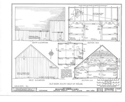 1. Plan, elevations, and sections - Horton-Wickham-Landon Barn, Kings Highway,