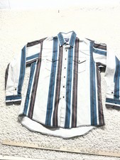 Vintage Wrangler L/S Striped Brushpopper Pearl Snap Shirt Men  s XL EUC