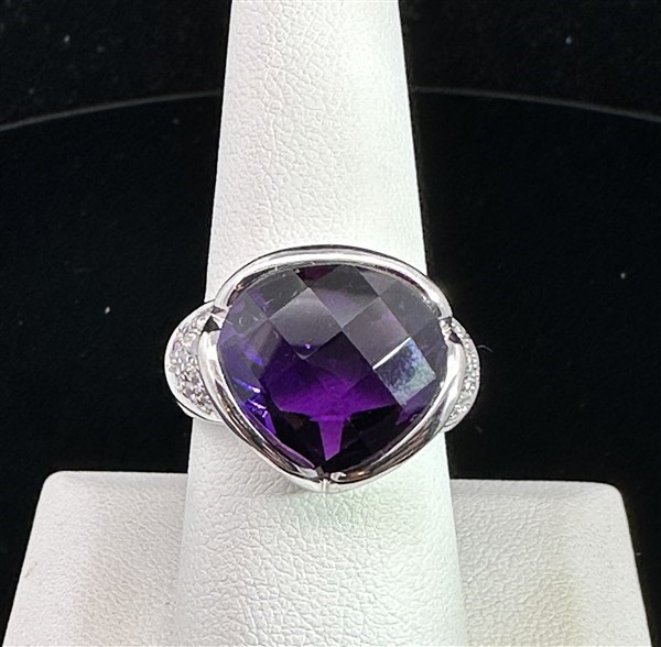 DaZzLiNg BRIOLETTE HUGE 15.00CT AMETHYST DIAMOND RING-MUST C NR $29