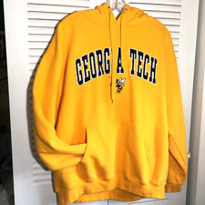 Sz L Georgia Tech yellow hoodie old varisty brand kangaroo pocket