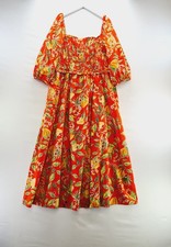 Monsoon Dress Size 18 Orange Floral Maxi Long Shirred Puff Sleeve Pippa Summer