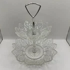 Vintage Federal Glass 1950s Two-Tiered Serving Candy Dish W/ Center Handle 10”