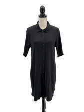 GAP Womens Button Up Mini Dress Black XL Collared Ribbed Knit Y2K Minimalism