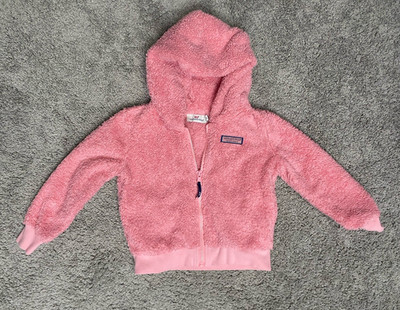 Vineyard Vines Girls 5 Pink Solid Fleece Full Zip Hooded Hoodie Long Sleeve