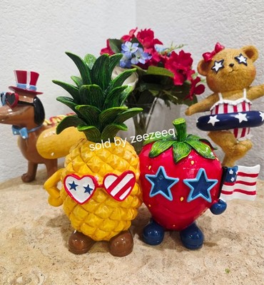Patriotic 4th of July Memorial Day Pineapple Strawberry Figurine Tabletop Decor