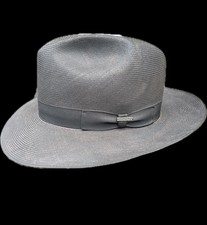 NOS John B Stetson Straw Hat Charcoal vintage clean fedora unworn 7 1/8