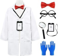 Doctor Scientist Costume for Kids Pretend Play White Lab Coat with Accessories
