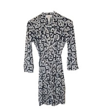 Donna Morgan Black Damask Print Long Sleeve Belted Shirt Dress Women’s Size 0