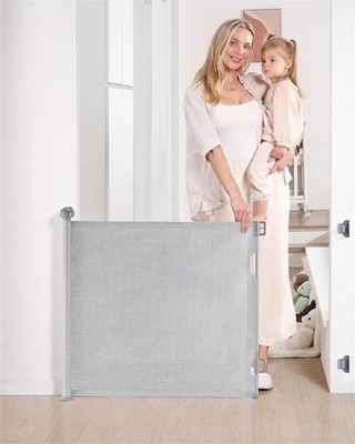 Retractable Baby Gate Mesh Gate 33'' Tall 71'' Wide SH20.006DC - Gray NEW in box!
