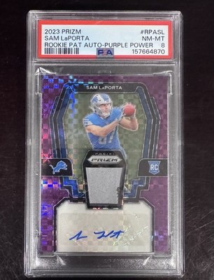 2023 Panini Prizm Rookie Sam LaPorta /49 PATCH AUTO RC PSA 8