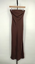 Quince Women 100% Washable Silk Strapless Midi Dress Hot Fudge XS