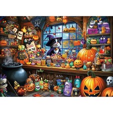 Halloween Witch Cat 1000 Piece Puzzle for Adults Halloween Candy Store Jigsaw...