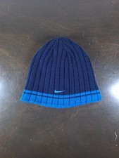 Nike Reversible Beanie Embroidered Swoosh Logo Youth Black Blue Stripe