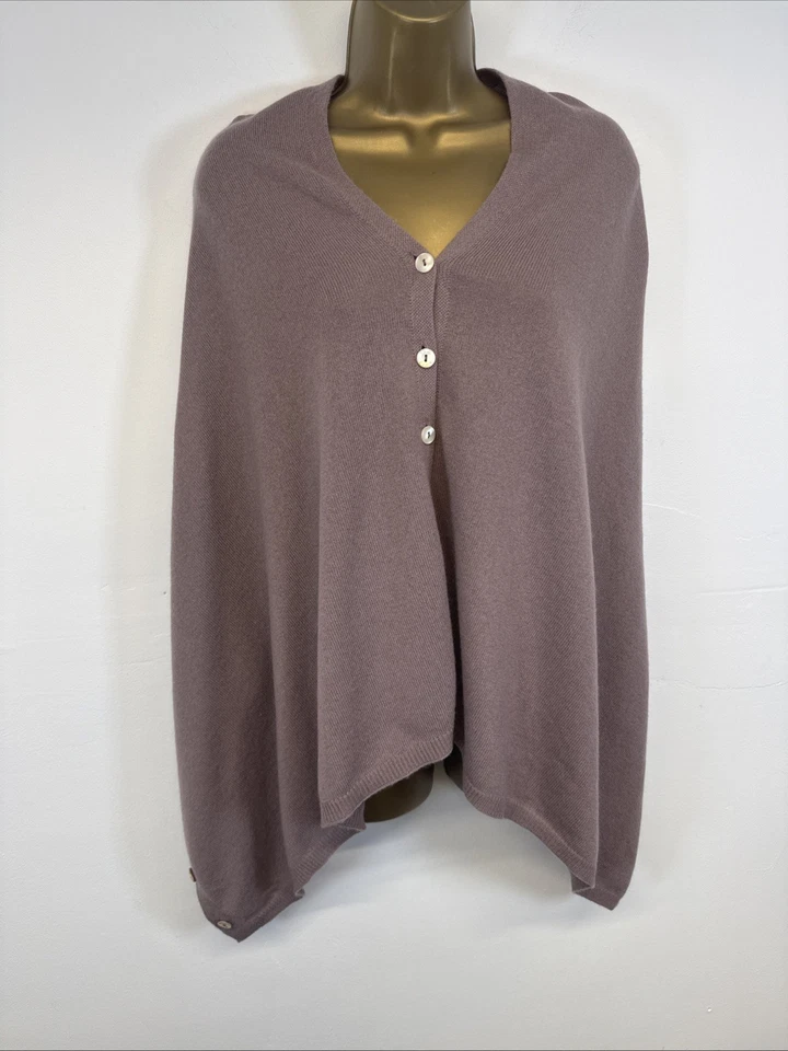 WoolOvers Button Poncho Taupe Brown Thin Knit One Size Cashmere Merino Blend - Image 4 of 4