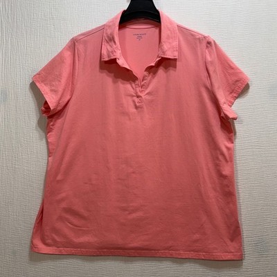 Laura Scott Woman Coral Pink Short Sleeve Collared Polo Shirt Top 2X Sporty