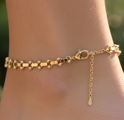 Elegant 18K Gold Plated Brass Anklet Modern Geometric Chain Pattern Anklet