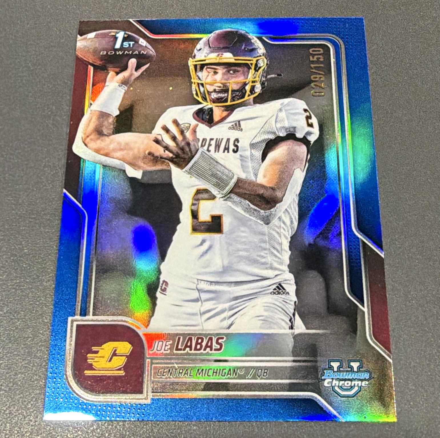 Topps 2025 Bowman University Chrome Joe Labas CMU #22 Blue Refractor 029/150