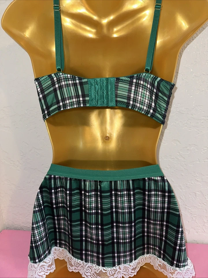 Disfraz de Halloween a Cuadros Verde para Niña Escolar 34B Sujetador Top Mini Falda Talla Pequeña Foto 3 de 4