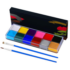 Face Painting Kit for Kids, 12 Colors Oil-Based Face Paint with 2 Brushes, Non-T