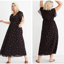 MADEWELL Tulip-Sleeve Maxi Dress Sweet Blossom August Juniper Berry Sz 20 {RR30}