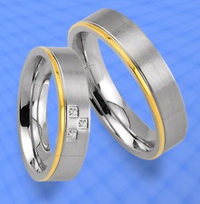 2 Trauringe Eheringe mit 3 Steine GRAVUR GRATIS , JE18-3