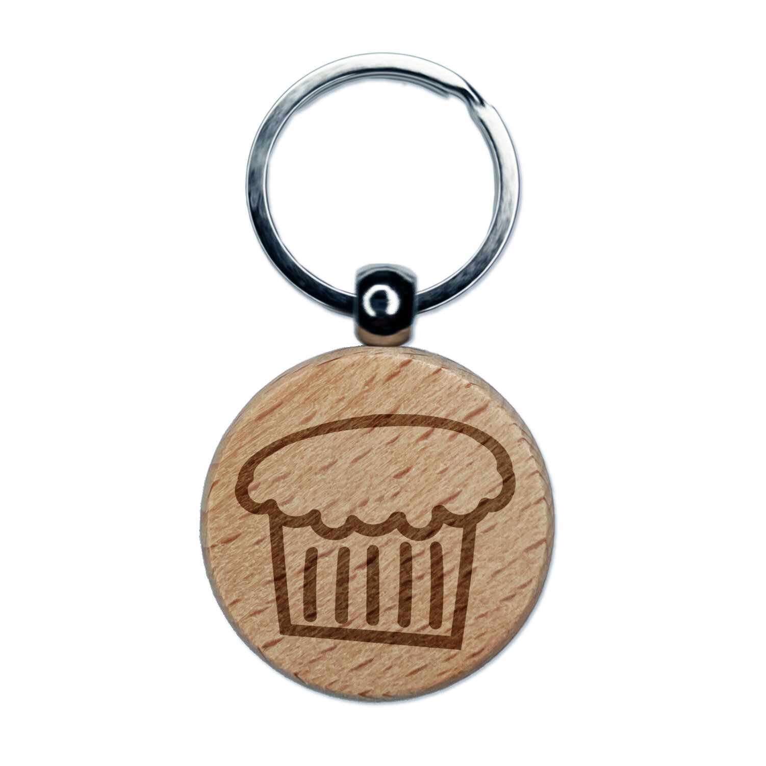 Cupcake Doodle Engraved Wood Round Keychain Tag Charm-image