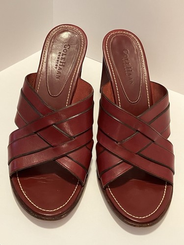 Cole Haan Women’s Country Sandals 9 1/2 B Burgundy Leather Block Heel Beautiful - Picture 8 of 14